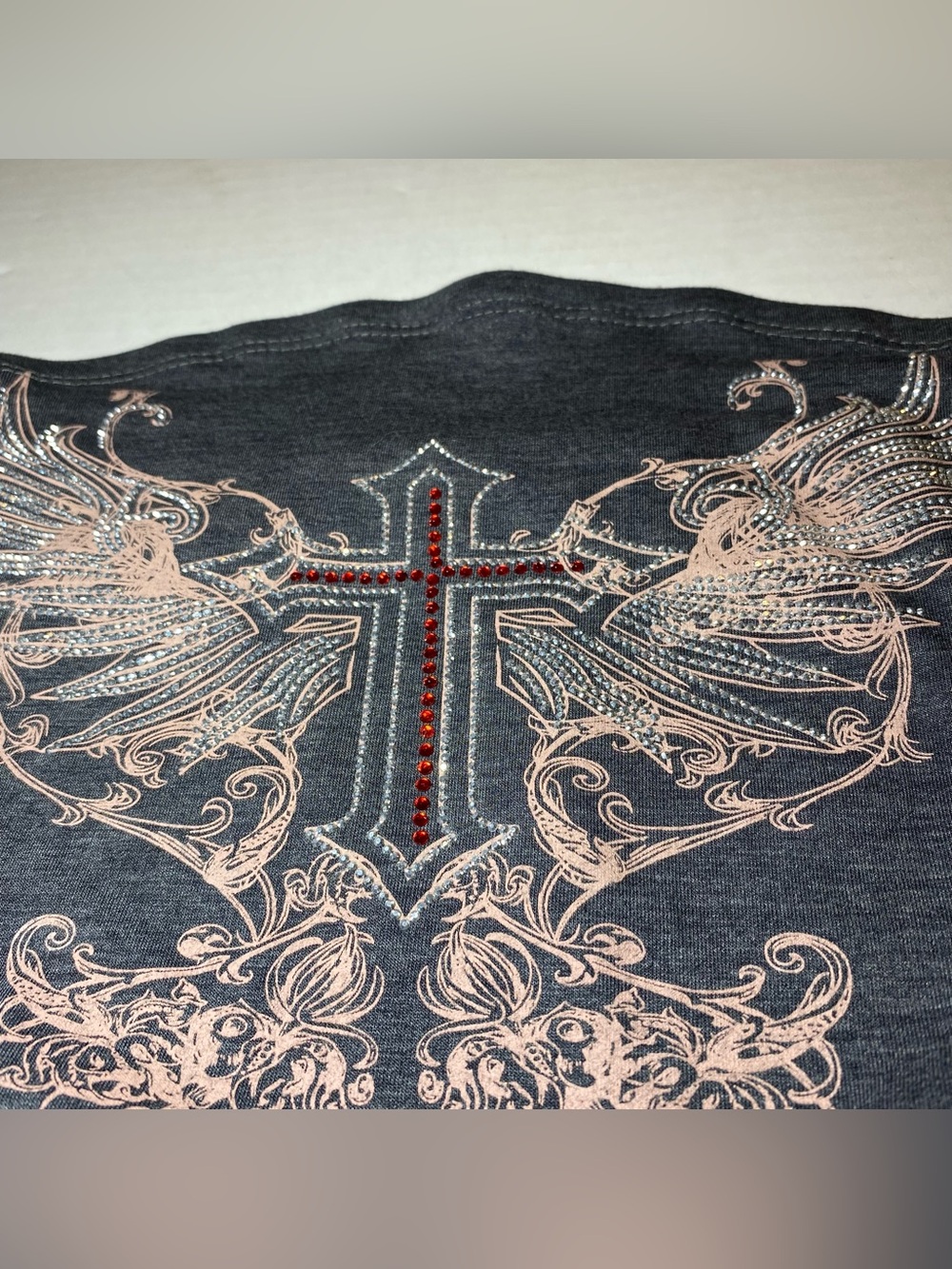 ROMWE Bandeau Tube Top Grunge Punk Studded Rhinestones Ruched Cross Wings Small - Picture 3 of 9